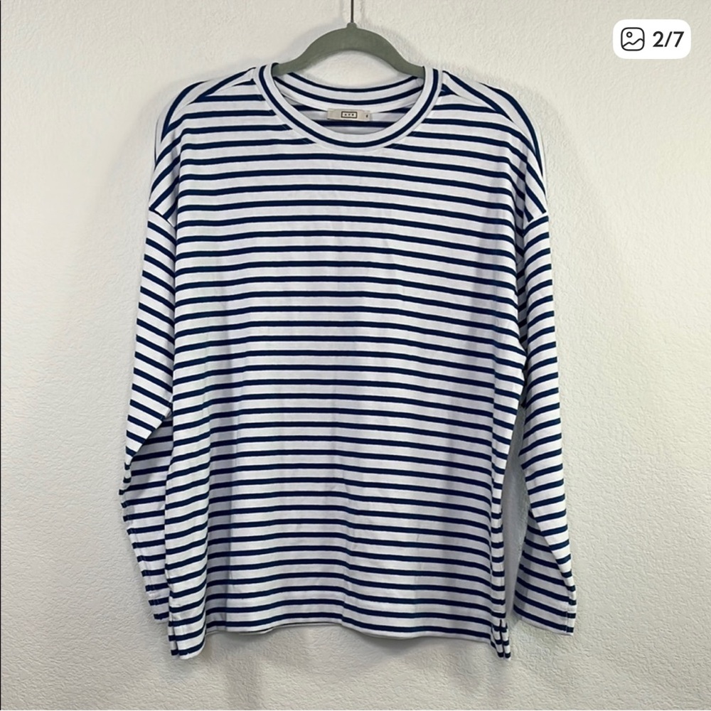 AYR Women's French Fry Tee size XL 100% Cotton navy white striped